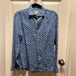 Drumohr | Button Down Blue Linen Men's Shirt Scooter Print Sz S